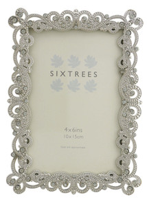 Sixtrees Matilda Antique Vintage and Shabby Chic Style silver metal photo frame with beads and crystals for a 6" x 4" picture.