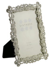 Sixtrees Matilda Antique Vintage and Shabby Chic Style silver metal photo frame with beads and crystals for a 6" x 4" picture.