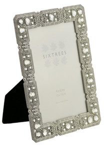 Sixtrees Maud Antique Vintage and Shabby Chic Style silver metal photo frame with beads and crystals for a 6" x 4"  picture.