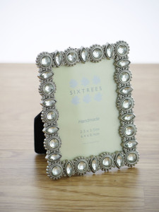 Sixtrees Maria Antique Vintage and Shabby Chic Style silver metal 2.5 x 3.5 inch photo frame with beads and crystals.