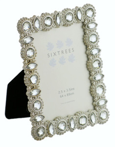 Sixtrees Maria Antique Vintage and Shabby Chic Style silver metal photo frame with beads and crystals for a 3.5" x 2.5" picture.