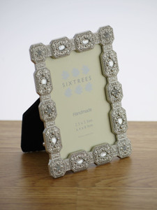 Sixtrees Sarah Antique Vintage and Shabby Chic Style silver metal 2.5 x 3.5 inch photo frame with beads and crystals.