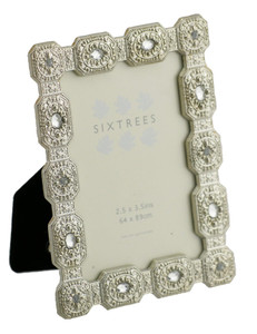 Sixtrees Sarah Antique Vintage and Shabby Chic Style silver metal photo frame with beads and crystals for a 3.5" x 2.5" picture.