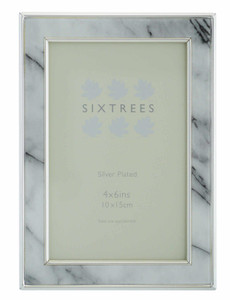 Sixtrees Georgette 2-686-46 Silver Plated Photo Frame with Grey Marble effect insert for a 6" x 4" Picture.