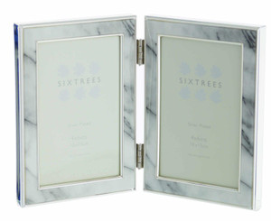 Sixtrees Georgette 2-686-46HD Silver Plated Folding Photo Frame with Grey Marble effect insert for two 6" x 4" Pictures.