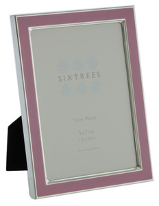 Sixtrees Kew 2-693-57 7x5 inch Silver Plated and Dusky Pink Enamel Photoframe.
