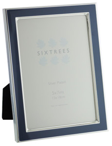 Sixtrees Kew 2-695-57 7x5 inch Silver Plated and Denim Blue Enamel Photoframe.