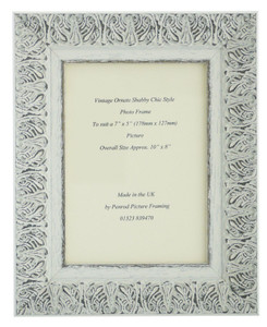 Lille 007  Handmade 7x5 inch Shabby Chic Photo Frame in Ornate Distressed White and Dark Grey Embossed Pattern.