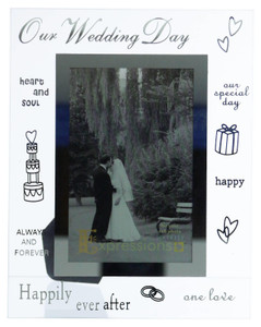 Sixtrees Moments 6x4 inch Bevelled Glass and Mirror ‘WEDDING DAY’ Photo Frame.