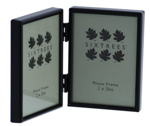 Sixtrees Cambourne 3-400-02 Black Metal Folding Photo Frame for two 3x2 inch  (76mm x 51mm) Pictures - Complete with microfibre polishing cloth.