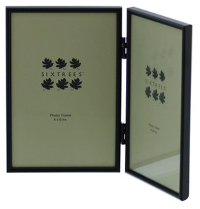 Sixtrees Cambourne 3-400-04 Black Metal Folding Photo Frame for two 6x4 inch  (152mm x 102mm) Pictures - Complete with microfibre polishing cloth.