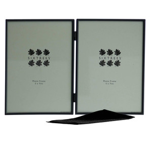 Sixtrees Cambourne 3-400-05 Black Metal Folding Photo Frame for two 7x5 inch  (178mm x 127mm) Pictures - Complete with microfibre polishing cloth.