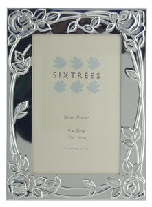 Sixtrees 6-338-46 Selby embossed Silver Plated 6x4 inch Photo Frame. Featuring flowers.