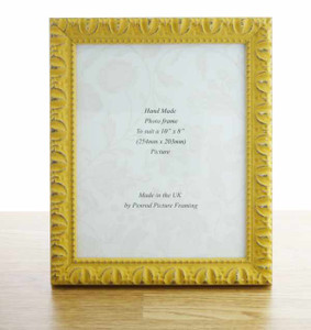 Giselle Hand Made Shabby Chic Vintage Ornate Mustard Yellow photo frames in eight sizes.