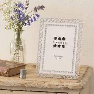 Sixtrees Posy Romantic Crystal Heart & Enamel 4 x 6 inch Photo Frame