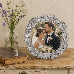 Sixtrees Robin Enchanting Silver Butterfly & Floral Circular Photo Frame 5 inch Circular