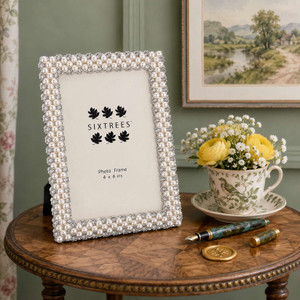 Sixtrees Shannon Elegant Pearl & Crystal 4 x 6 inch metal Photo Frame