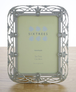 Sixtrees Alice Antique Vintage and Shabby Chic Style silver metal 5 x 7 inch photo frame with beads