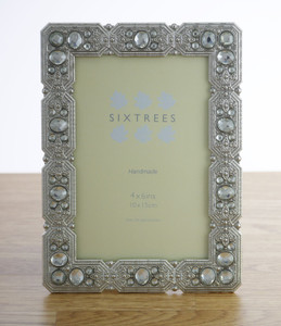 Sixtrees Maud Antique Vintage and Shabby Chic Style silver metal 4 x 6 inch photo frame with beads and crystals.