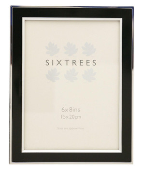 Sixtrees Abbey Black 2-101-68 Polished Silver photo frame with lacquered brushed metal insert for an 8 x 6 inch photo.