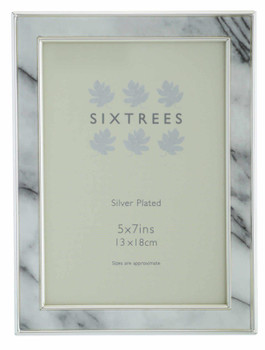 Sixtrees Georgette 2-686-57 Silver Plated Photo Frame with Grey Marble effect insert for a 7" x 5" Picture.