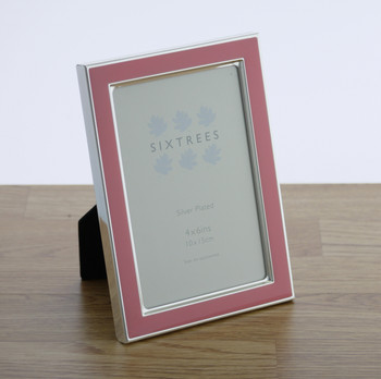 Sixtrees Kew 2-692-46 6x4 inch Silver Plated and Bright Pink Enamel Photoframe.