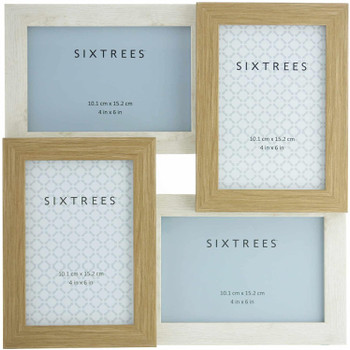 Sixtrees WD207-4C Star White/Oak Multi Aperture Photo Frame for Four 6x4 inch pictures.