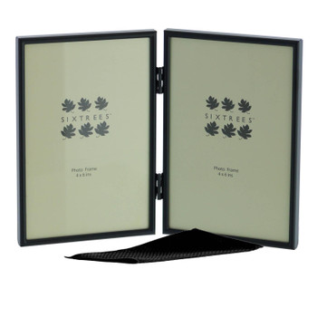 Sixtrees Cambourne 3-400-04 Black Metal Folding Photo Frame for two 6x4 inch  (152mm x 102mm) Pictures - Complete with microfibre polishing cloth.