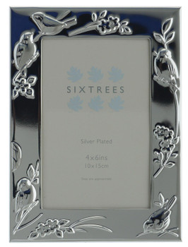 Sixtrees 6-339-46 Higgins Silver Plated 6x4 inch Photo Frame featuring birds.