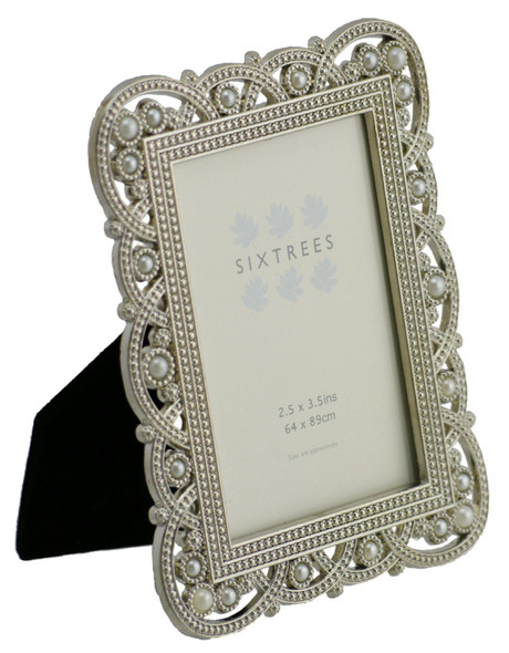 Sixtrees Louisa Antique Vintage and Shabby Chic Style silver metal photo frame with beads and crystals for a 3.5" x 2.5" (64 x 89mm) picture