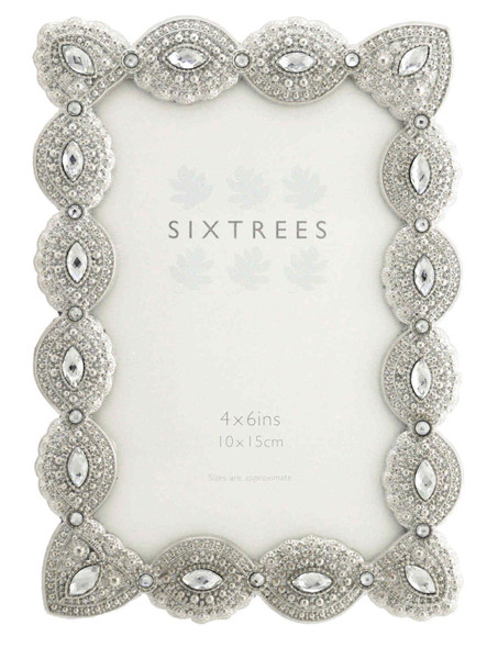 Sixtrees Cecilia Antique Vintage and Shabby Chic Style silver metal photo frame with beads and crystals for a 6" x 4" picture Sixtrees Cecilia Antique Vintage and Shabby Chic Style silver metal photo frame with beads and crystals for a 6" x 4" picture