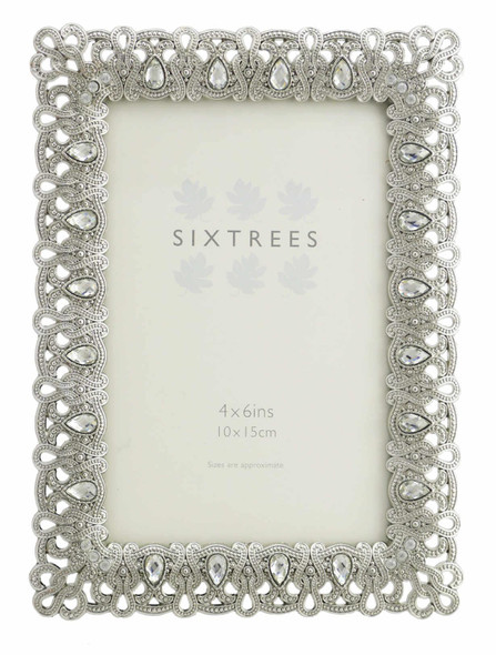 Sixtrees Diana Antique Vintage and Shabby Chic Style silver metal photo frame with beads and crystals for a 6" x 4" picture Sixtrees Diana Antique Vintage and Shabby Chic Style silver metal photo frame with beads and crystals for a 6" x 4" picture