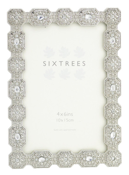 Sixtrees Sarah Antique Vintage and Shabby Chic Style silver metal photo frame with beads and crystals for a 6" x 4" picture. Sixtrees Sarah Antique Vintage and Shabby Chic Style silver metal photo frame with beads and crystals for a 6" x 4" picture.