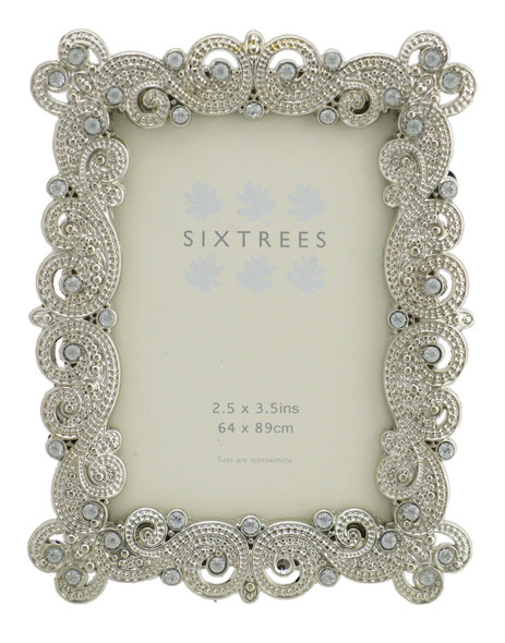 Sixtrees Mattilda Antique Vintage and Shabby Chic Style silver metal photo frame with beads and crystals for a 3.5" x 2.5" picture. Sixtrees Mattilda Antique Vintage and Shabby Chic Style silver metal photo frame with beads and crystals for a 3.5" x 2.5" picture.