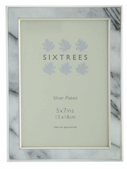 Sixtrees Georgette 2-686-57 Silver Plated Photo Frame with Grey Marble effect insert for a 7" x 5" Picture.