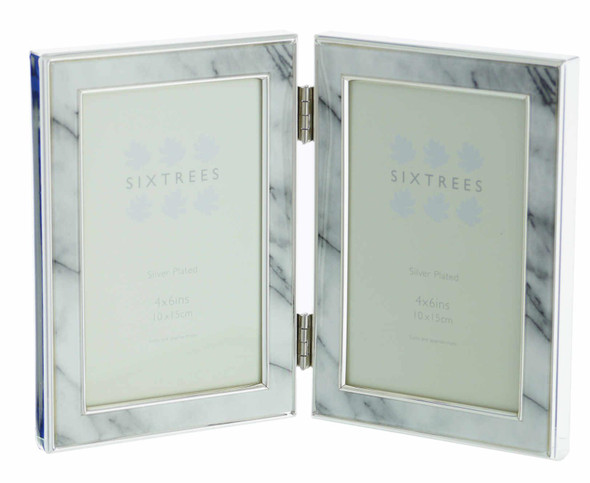 Sixtrees Georgette 2-686-46HD Silver Plated Folding Photo Frame with Grey Marble effect insert for two 6" x 4" Pictures. Sixtrees Georgette 2-686-46HD Silver Plated Folding Photo Frame with Grey Marble effect insert for two 6" x 4" Pictures.