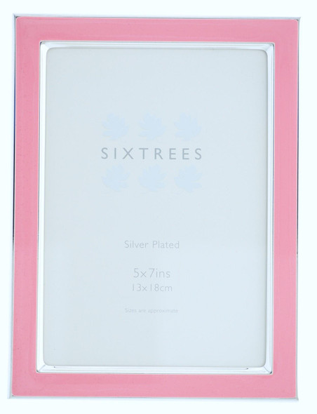 Sixtrees Kew 2-692-57 7x5 inch Silver Plated and Bright Pink Enamel Photoframe. Sixtrees Kew 2-692-57 7x5 inch Silver Plated and Bright Pink Enamel Photoframe.