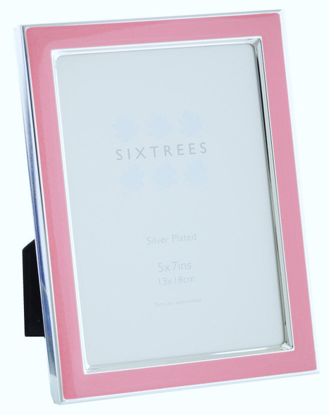 Sixtrees Kew 2-692-57 7x5 inch Silver Plated and Bright Pink Enamel Photoframe. Sixtrees Kew 2-692-57 7x5 inch Silver Plated and Bright Pink Enamel Photoframe.