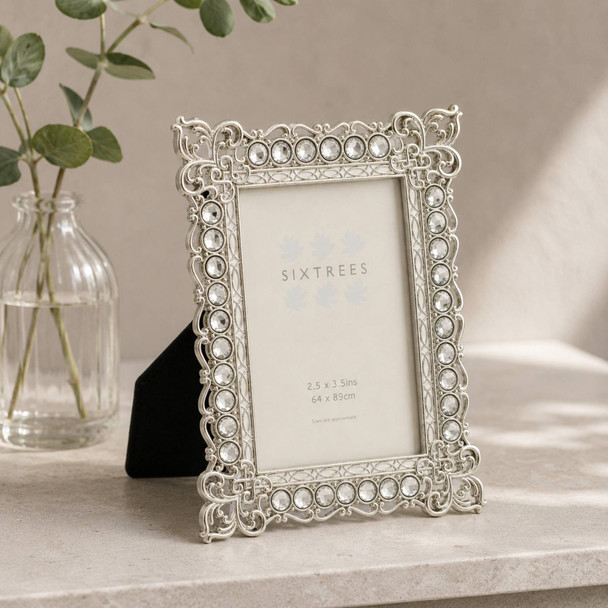 Sixtrees Adelaide Antique Shabby Chic beaded silver metal 3.5x2.5inch photo frame.