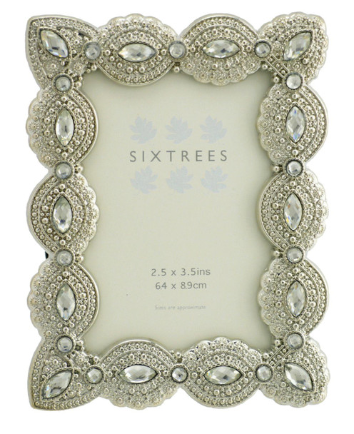 Antique Vintage and Shabby Chic Style silver metal photo frame with beads and crystals for a 3.5" x 2.5" (64 x 89mm) picture -Cecilia by Sixtrees