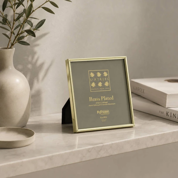 Sixtrees Hartford Brass Plated 4 x 4 inch Slimline Photo Frame