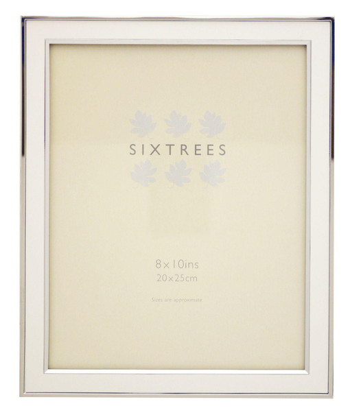 Sixtrees Abbey White 2-103-80 Polished Silver photo frame with lacquered gloss white metal insert for a 10 x 8 inch photo.