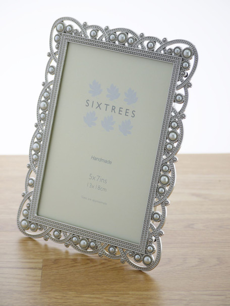 Sixtrees Louisa Antique Vintage Shabby Chic Style metal 7x5 inch photo frame with pearls.