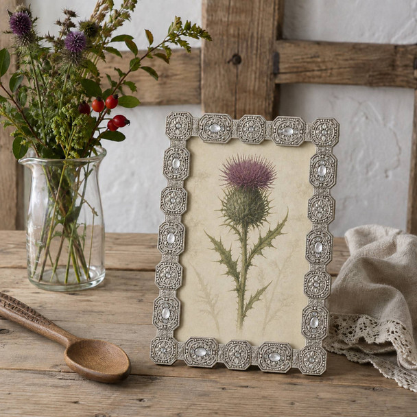 Sixtrees Sarah Antique Vintage and Shabby Chic Style silver metal 4 x 6 inch photo frame with beads and crystals.