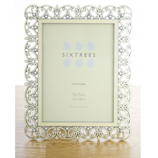 Sixtrees Sophia Antique Vintage Shabby Chic ivory enamel and silver 7x5 inch photo frame.