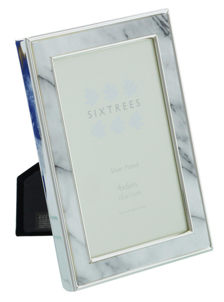 Sixtrees Georgette 2-686-46 Silver Plated Photo Frame with Grey Marble effect insert for a 6" x 4" Picture.