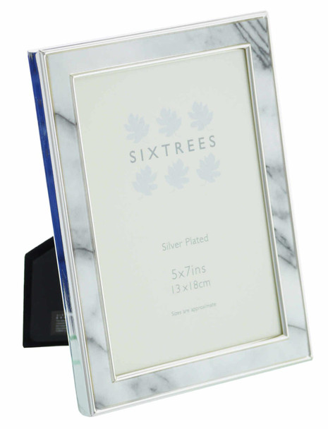 Sixtrees Georgette 2-686-57 Silver Plated Photo Frame with Grey Marble effect insert for a 7" x 5" Picture.