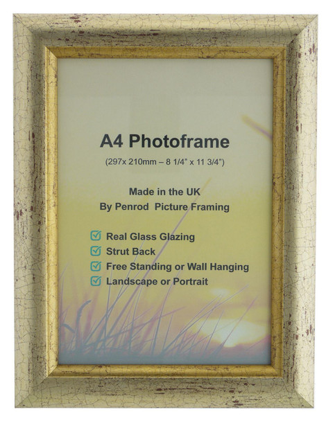 Avignon Gold Handmade A4 Certificate Photo Frame Distressed Crackle effect with gold highlights.