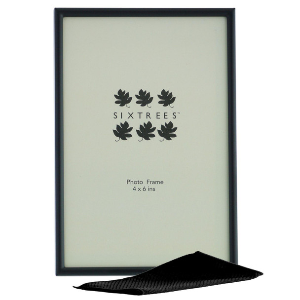 Sixtrees Cambourne 3-400-46 Satin Black Metal 6x4 inch Photo Frame - Complete with microfibre polishing cloth. 