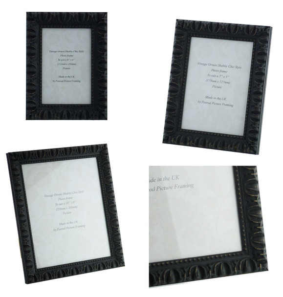 Giselle Hand Made Shabby Chic Vintage Ornate Black 6 x 4 inch photo frames